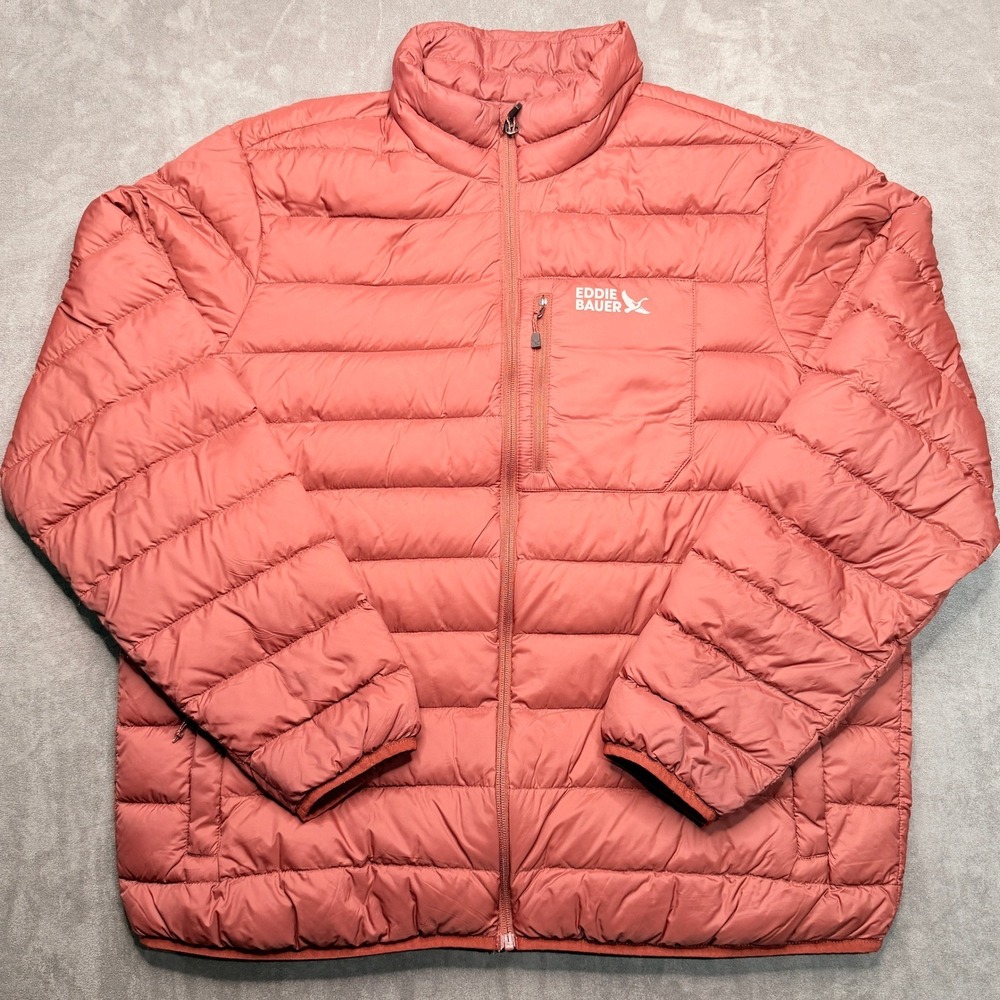 Eddie Bauer Puffer Jacket Mens Sz XL Rust Red 650 Down Fill Lightweight Packable